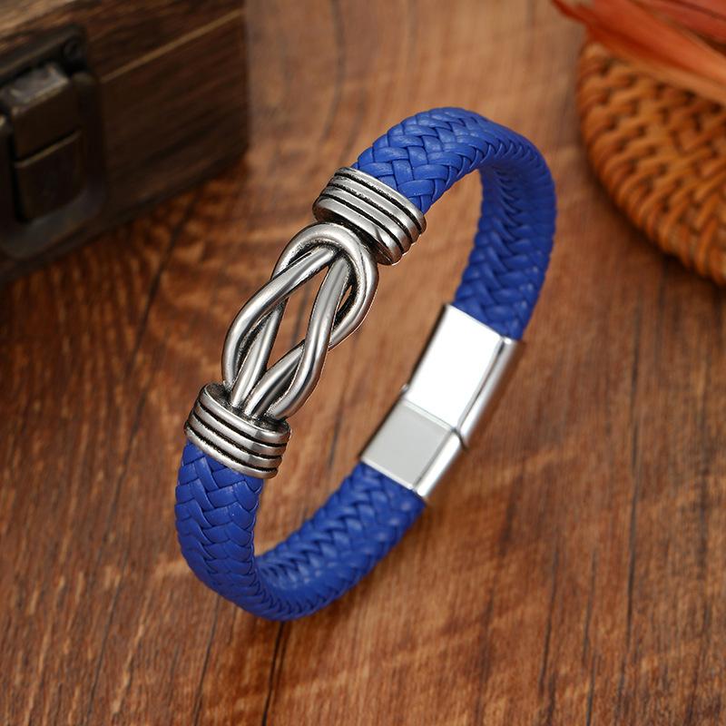 Adjustable Twist Cuff Braided Leather Bracelet For Men With Magnetic Clasp Design