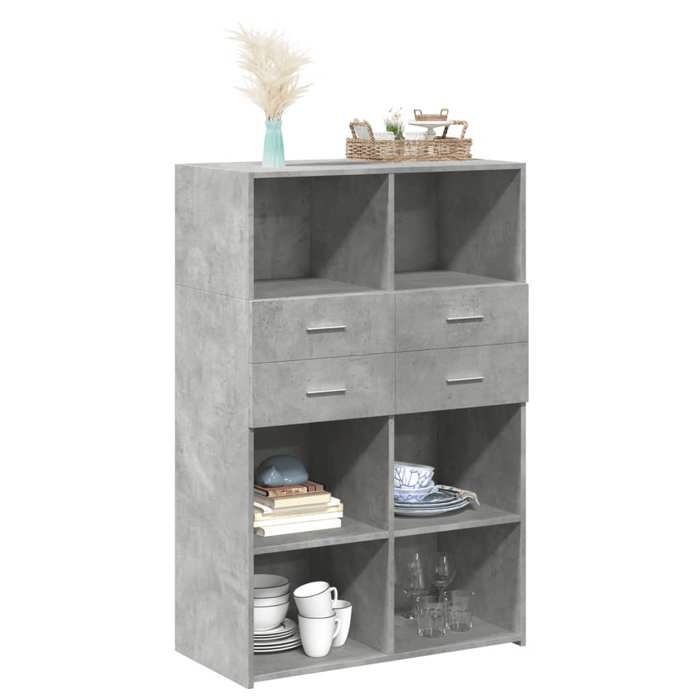 VidaXL Buffet haut gris béton 80x42,5x124 cm bois d'ingénierie, buffet, armoire de rangement, panneau latéral, armoire, 3281388