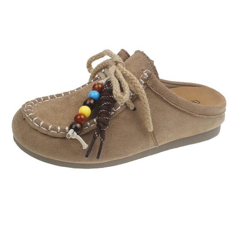 With skirt bag head and half slippers, women wear thick-soled autumn new one-pedal lazy single shoes