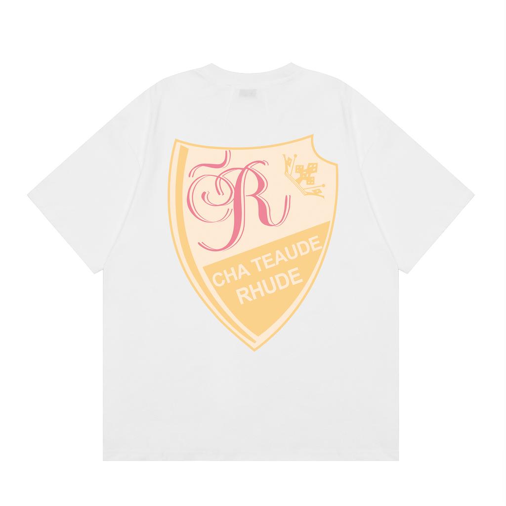 2023 Marchio trendy europeo e americano transfrontaliero RHUDE logo con lettera micro-etichetta motivo t-shirt a maniche corte uomo e donna high street larga h