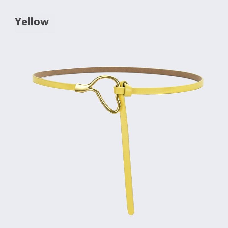 Curea de piele pentru femei cu decorațiune înnodată cu cămașă de rochie, simplă și versatilă, piele de vacă pură, curea subțire