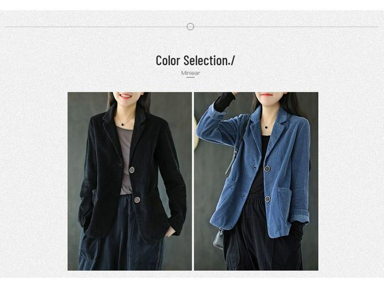 Spring 2023 Women's Corduroy Suit Collar Jacket - Retro Casual Solid Color Long Sleeve Outerwear
