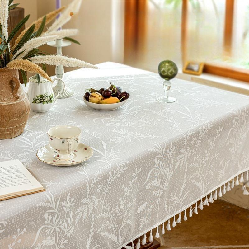 Jacquard Solid-Color Tablecloth Rectangular Embroidery Household Dining Table Tablecloths Dust-Proof Simple Tea Table Decoration