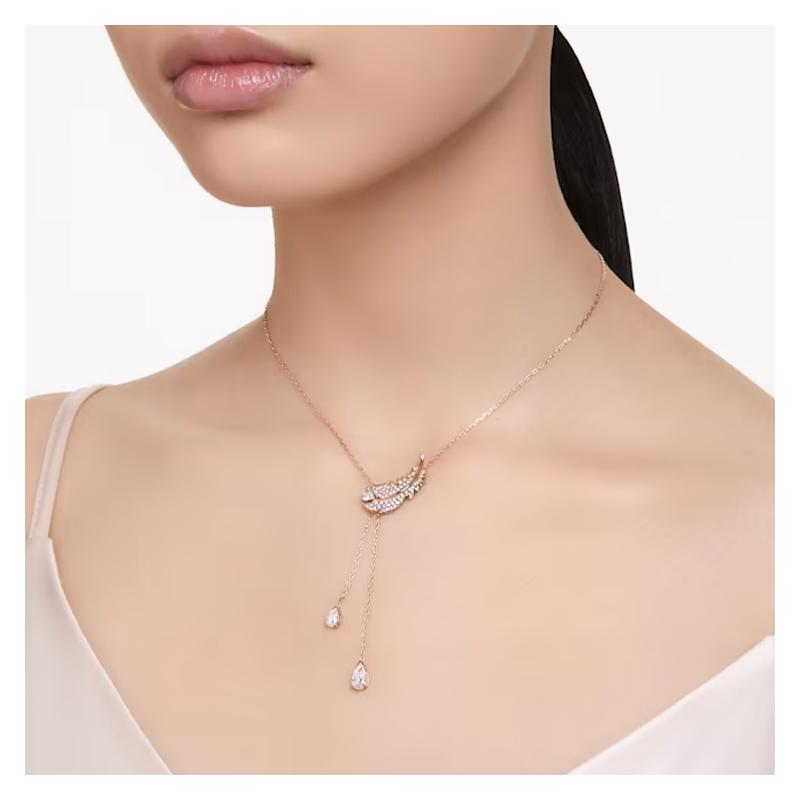 Swarovski Pavé Stone Feather Pattern Cubic Zirconia Necklace Women's Rose Gold 5663485