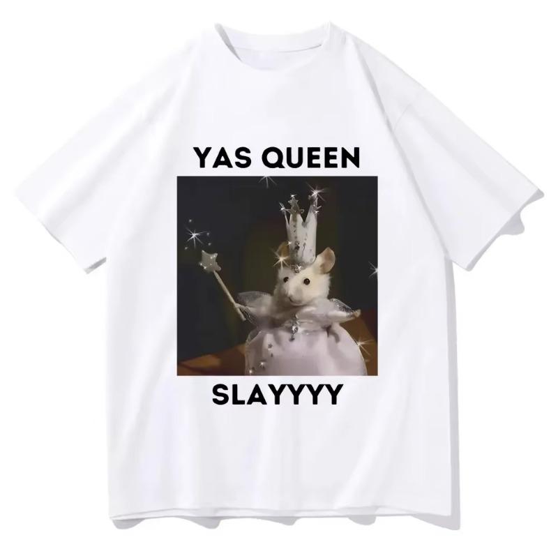 

Funny Yas Queen Slayyyy Mouse Pattern T-Shirt Women s Casual Cute Funny Humor Meme Print T-Shirt Summer Fashion Casual T-Shirt 4XL