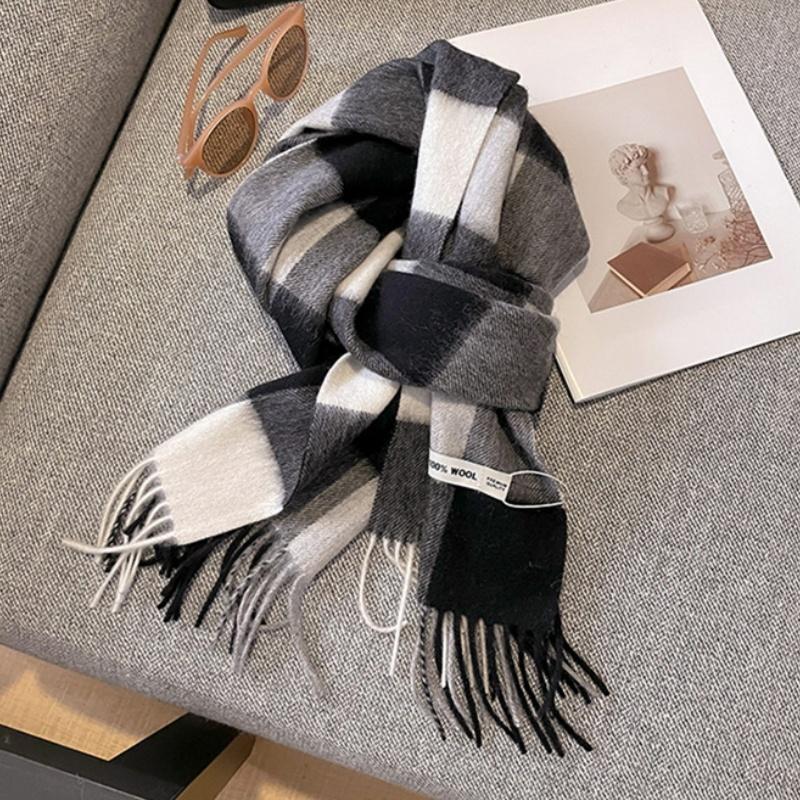 Wool Luxury Women Scarf Fashion Winter Daily Outfits Plaid Scarves Tassel Shawls Pashmina Lady Wrap Hijab Neckerchief
