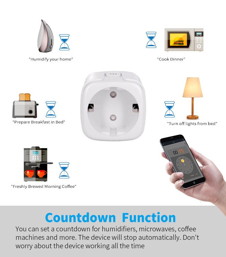 Tuya WiFi Smart Socket with Power Meter, Alexa/Phone Control, European Plug, 16A