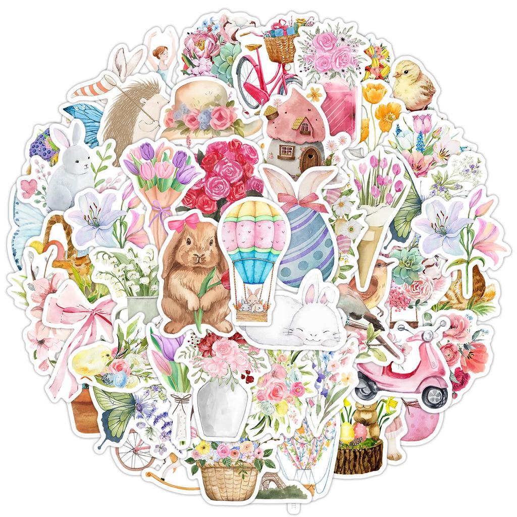 Easter Bunny Sticker Set: 50 Waterproof Decals for Phone, Water Bottle, Car - Creative Decor for Students