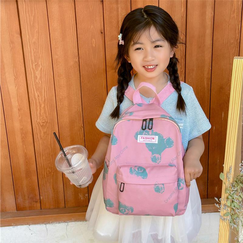 Modern Trendy Bear Print Nylon Backpack Spacious Breathable Design Ideal For Kindergarten Students