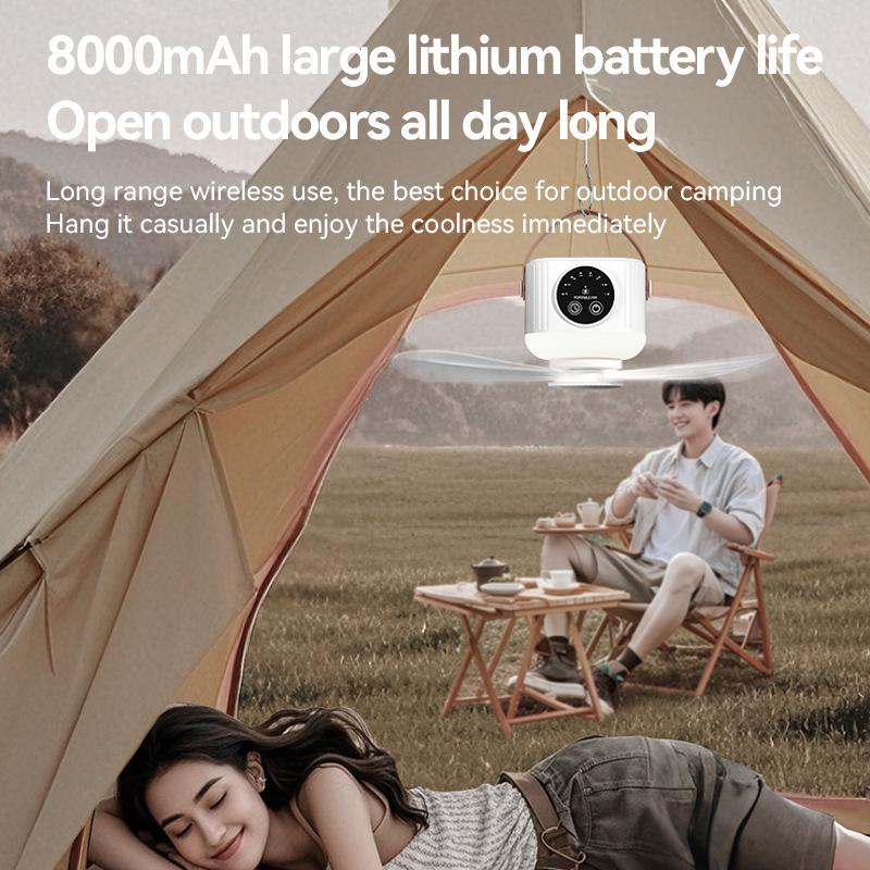 2025 New Multi-function Remote Control Ceiling Fan Lamp Strong Wind Power 8000mAh Large Capacity Battery Outdoor Portable Fan