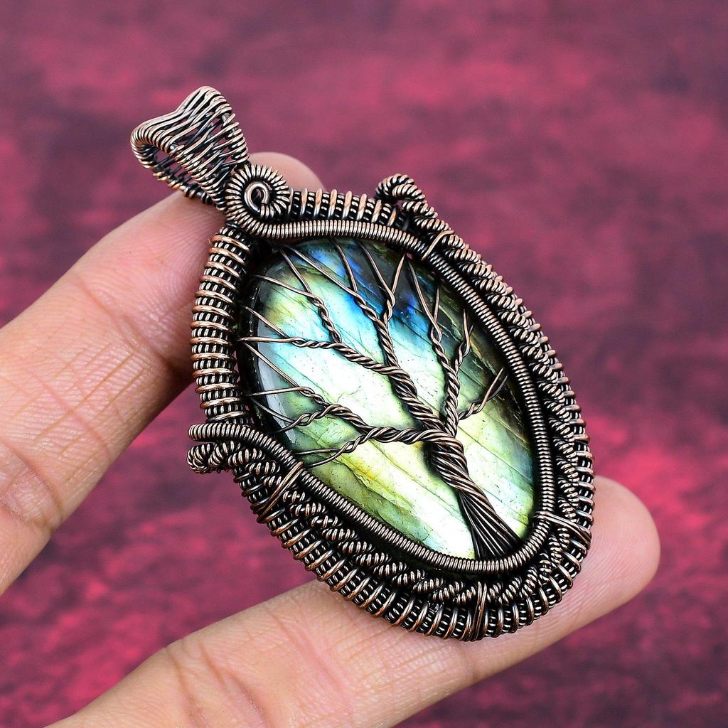 Tree Of Life Labradorite Pendant Gemstone Pendant Copper Wire Wrapped Jewelry