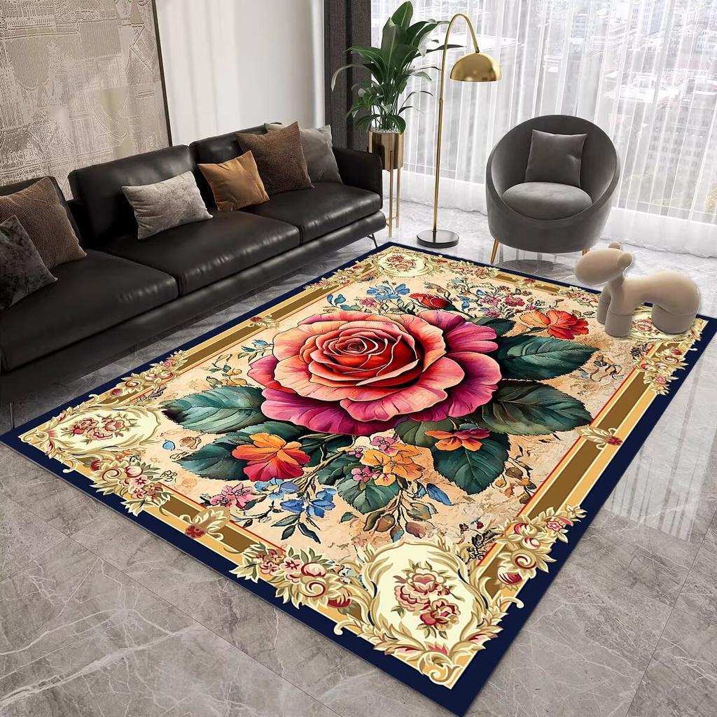 European Floral Large Carpet for Living Room Luxury Decoration Rug Retro Bedroom Non-slip Cloakroom Washable Soft Mat 200x300 cm