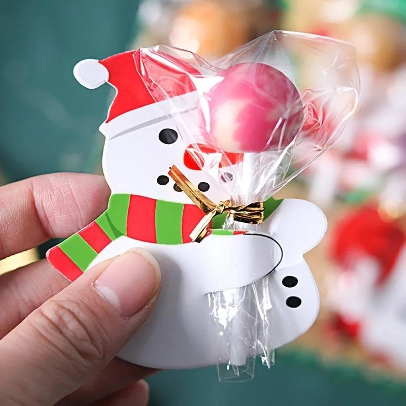 50Pcs/set Christmas Lollipop Paper Cards Cartoon Santa Claus Penguin Snowman Kids Candy Gifts Package Wrapping New Year Party Decoration