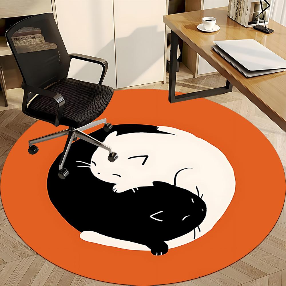 1pc Yin Yang Cats Office Round Area Rug, Indoor Mat Suitable ForOffice, Under Office Chairs Bedroom Living Room Home Decor, Room Deco 107