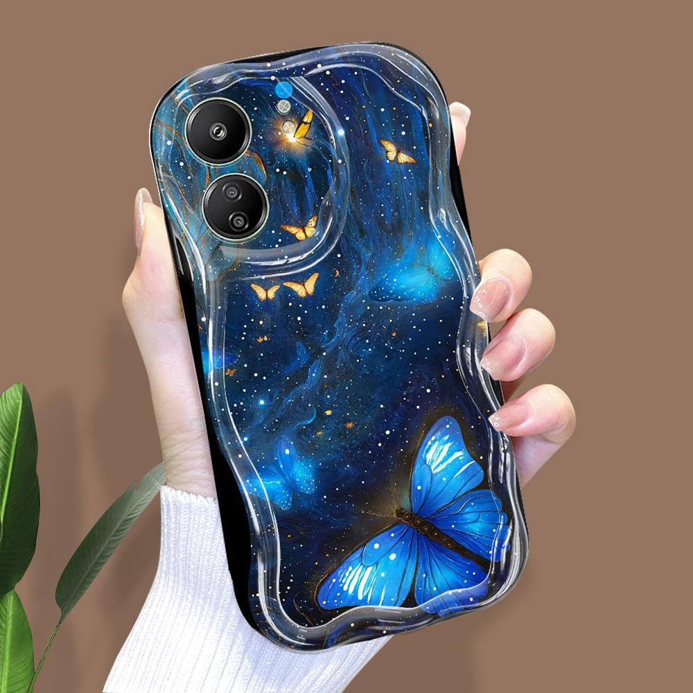 

Милый мультяшный узор, кремовая текстура, мягкий силиконовый чехол с волнистыми краями, чехол для телефона Xiaomi Redmi Redmi 14C чёрный