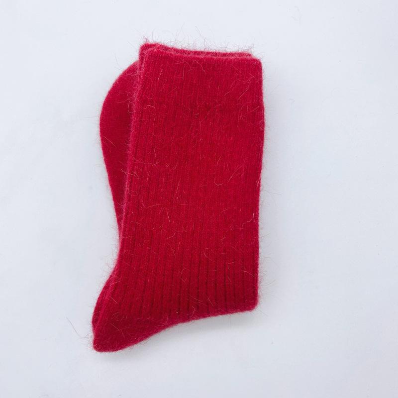Double needle solid color wool women's socks, winter thick and plush warm socks, high-quality mid tube wool socks