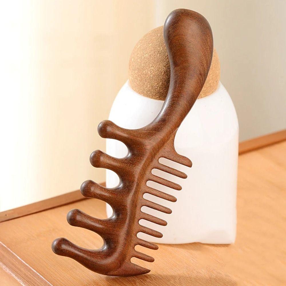 Wide Thick Scalp Massage Comb 2 in 1 Head Meridian Hair Comb Natural Sandalwood Hairbrush  Gua Sha