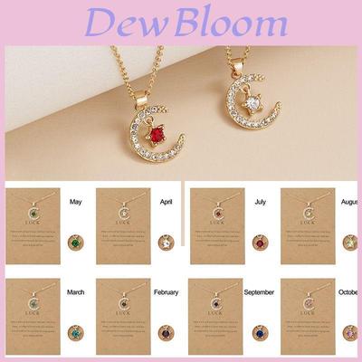 Elegant 18k Gold Cubic Zirconia Birthstone Moon Pendant Necklace For Women
