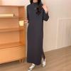 Solid color versatile semi-turtleneck knitted dress women's autumn and winter new loose inner matching coat sweater long dress