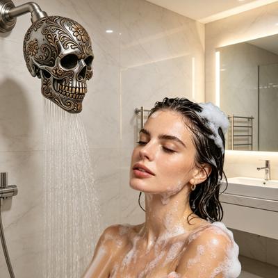 Resin Shower Head for Kids, Skull-Shaped High Pressure Shower Head, Easy Installation Bathroom Decor