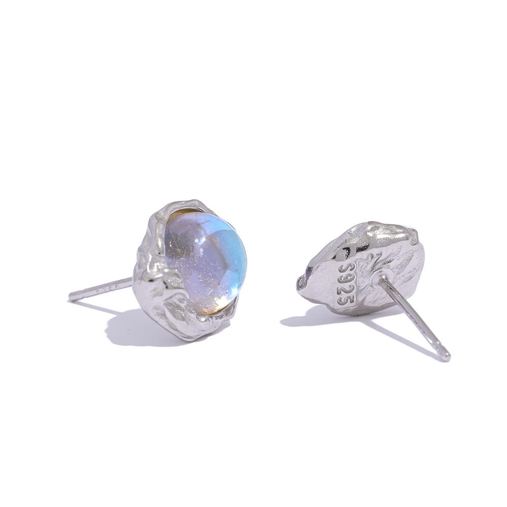 

Yhpup Sterling Silver Asymmetric AB Earrings Stud Artificial Moonstone Mysterious Fashion Texture Luxury Charms Fine Jewelry