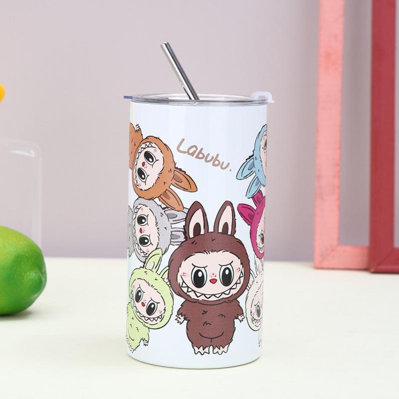 Cartoon Straw Cup Thermos Cup High Value Portable Coffee Cup Ice American Large Capacity Straight Cup
