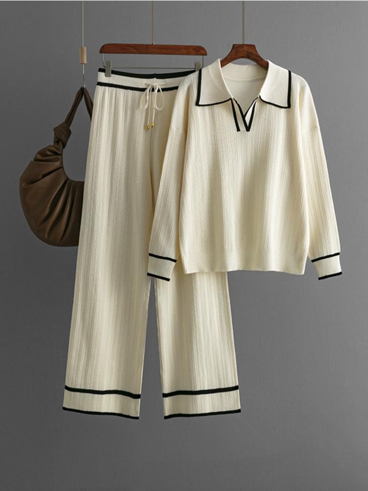 Elegante Damen Pullover Zweiteiler Herbst Winter Neue Büro Damen Strickpullover und Hose 2 Stück Sets Outifits Damen