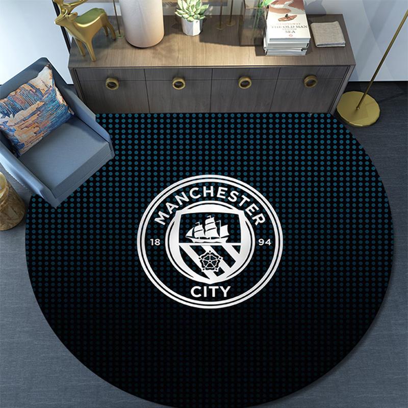 Manchester City Football Club2 Round Area Rug,Carpet Rug for Living Room Bedroom Sofa Playroom Decor,Non-slip Floor Mat
