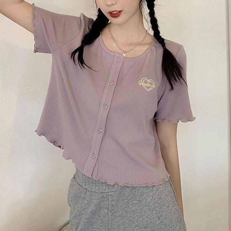 Summer Short Sleeve T-shirts Korean Loose Basic Female Clothing Fashionable Letter Embroidery Hotsweet Casual O-Neck Pullovers