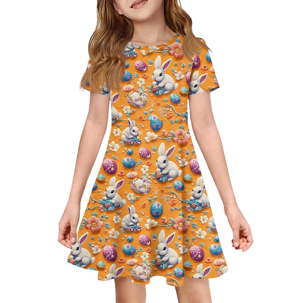 Girl Summer Dress Color & Print Short Sleeve Dress With Pocket Casual Dress Shorts Sleeve Party Dress Easter Day