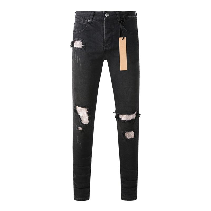 STREETRICH High Street Men's Jeans Low Rise Stretch Skinny Button Fly Ripped Hold Black Pants