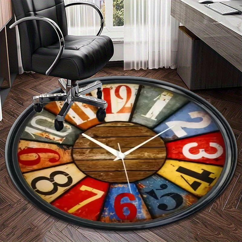 Vintage Cafe Clock Design round carpet Chair cushion Round Entryway Rug, Soft Round Rugs for Living Room, Bedroom, Circle Carpet decor gifts