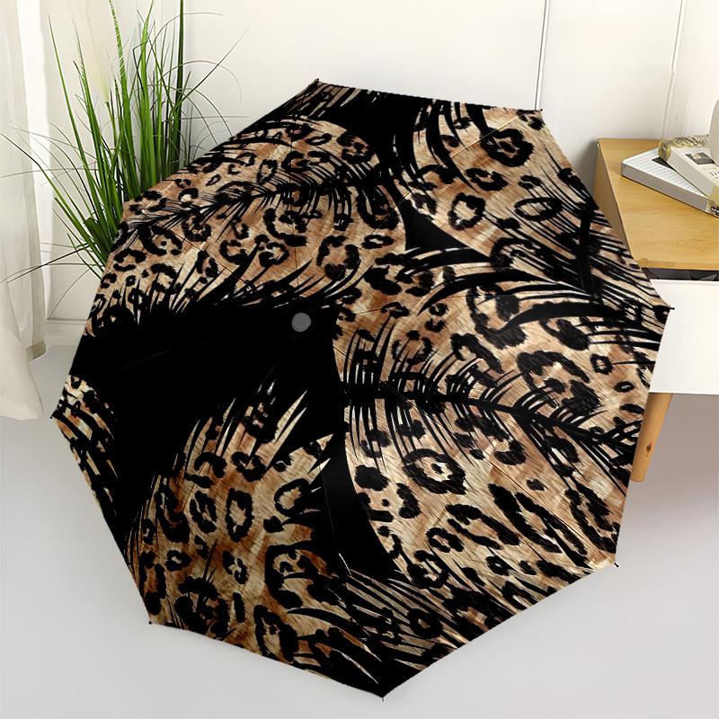 1pc Leopard Palm Automatic Open/Close Umbrella Compact Folding Umbrella, All-Season Portable Umbrella for Women/Men250
