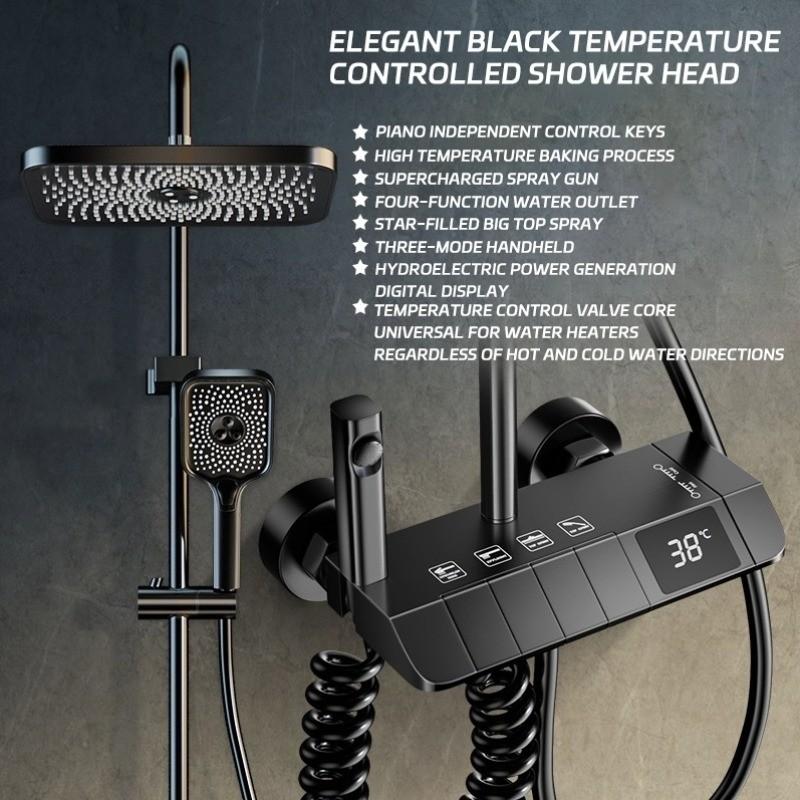 Stainless Steel Bathroom Showerhead Set Thermostatic Digital Display Showerhead Piano Key Advanced Shower Set