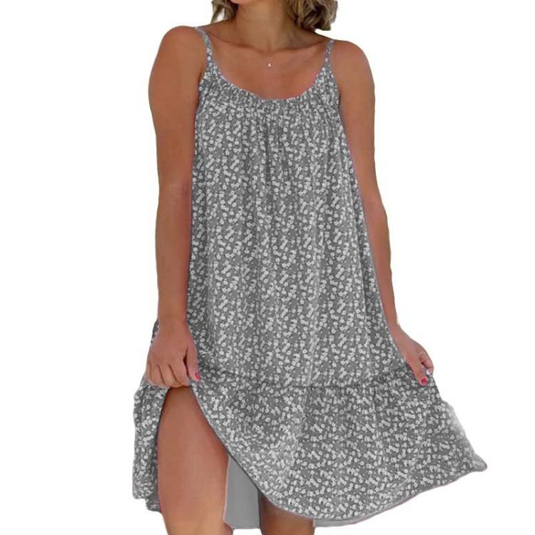 Floral Printed Women's Sleeveless A-line Polyester Beach Dress Loose