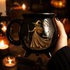 Tazza da Tè Stile Retrò Scuro, Tazza Caldaia Strega di Halloween, 350ml Pentola Magica Vintage Gotica a 3 Gambe, Idee Regalo Anniversario Compleanno Gatto Nero Ceramica