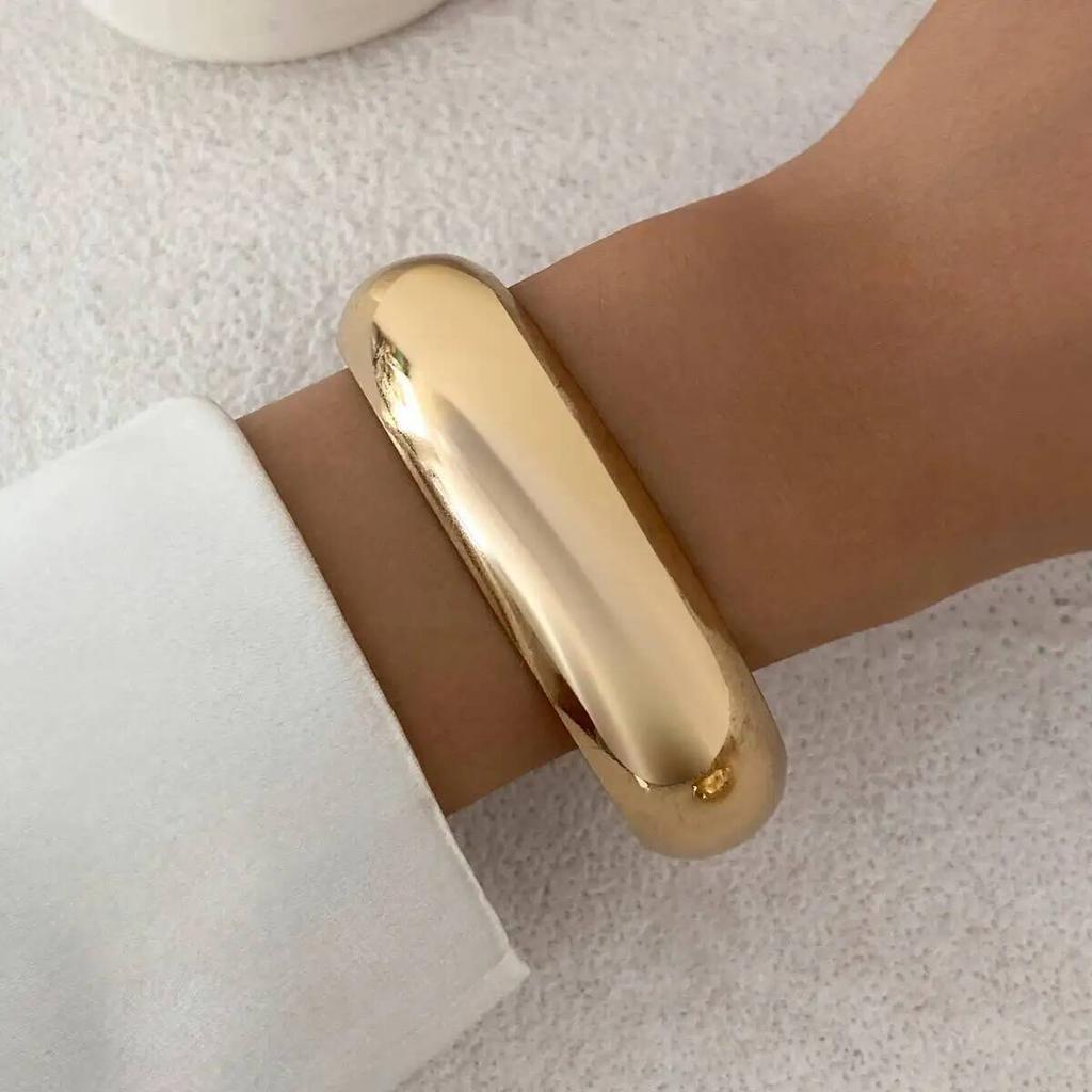 IngeSight.Z 4Style Punk Exaggerated Wide Cuff Bangle Women Vintage Irregular Geometric Glossy Gold Color Spring Bracelet Jewelry