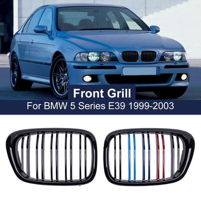 Glossy Black Front Hood Kidney Grille Grill for BMW 5 Series E39 M5 525 528 1995-2004 Dual Line Car Accessories Replacement