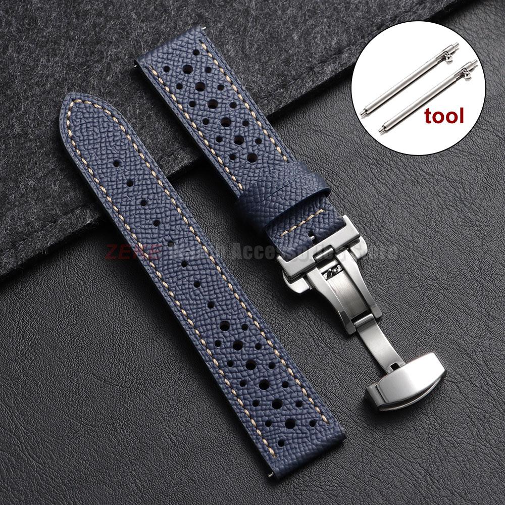 Vintage Handgefertigtes Leder Uhrenarmband 18mm 20mm 22mm für Seiko Atmungsaktives Poröses Rindsleder Uhrenarmband Faltschließe Armband Gürtel