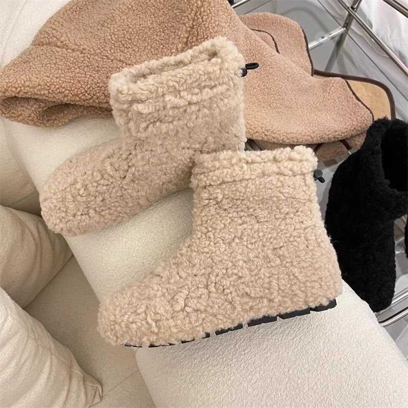 Flat Lamb Booties Round Toe Woman Shoes Sale Padded Y2k Trend 2025 Snow Boots for Women Autumn Winter Luxury Hot on Offer Boot