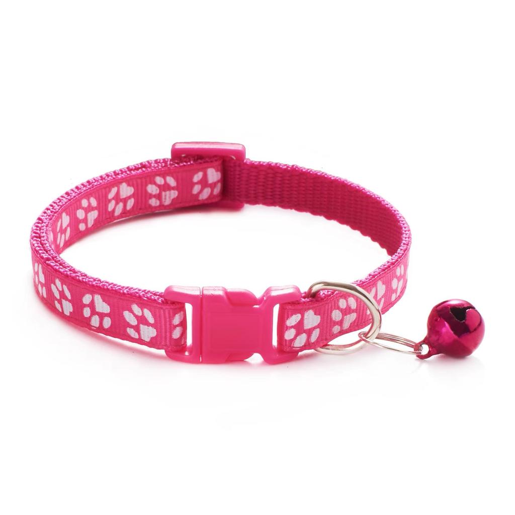 Fashionable Cat Collar with Bell and Footprint Pattern for Small Dogs and Puppies, Grey Nylon