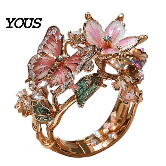 Comfortable Butterfly Ring Lightweight Alloy Finger Ring, Flower Shape Adjustable Opening Vivid Design Band for Daily Wear Date Party