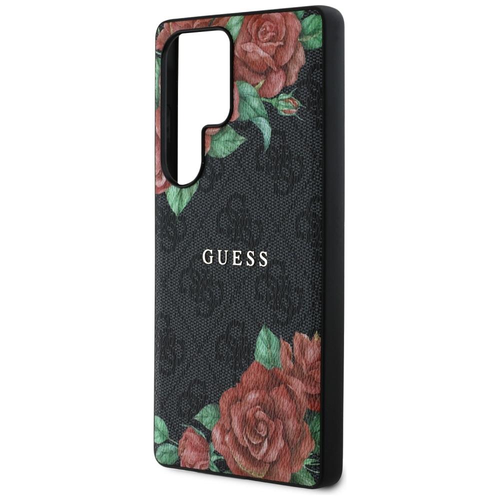 Θήκη Guess Δερμάτινη 4G με Μοτίβο Λουλούδια Μεταλλικό Κλασικό Λογότυπο Magsafe Samsung Galaxy S25 Ultra Μαύρο
