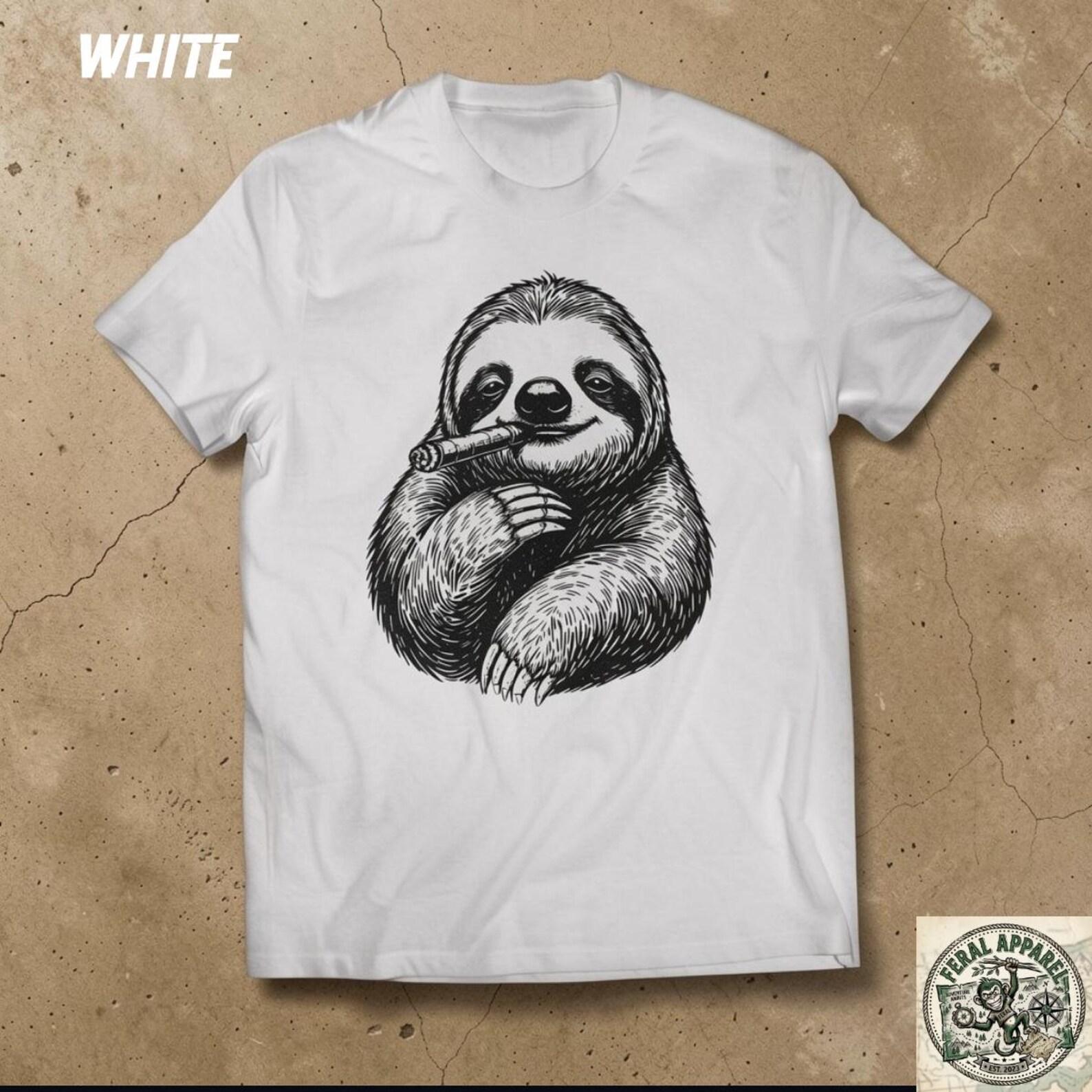 Smoking Sloth Tee | Relaxed Sloth Unisex Illustration T-Shirt XL