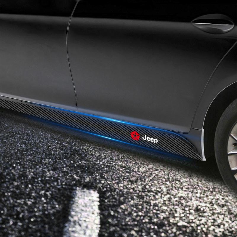 2Pcs Carbon Car Door Side Skirt Sill Stripe Sticker Anti-scratch Refit Sticker for Jeep JK Gladiator Compass Renegade Grand Cherokee Wrangler