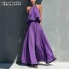 New Fashion Solid Casual Shoulder Strap Top with High Waist A-Line Maxi Skirt Set Outfit