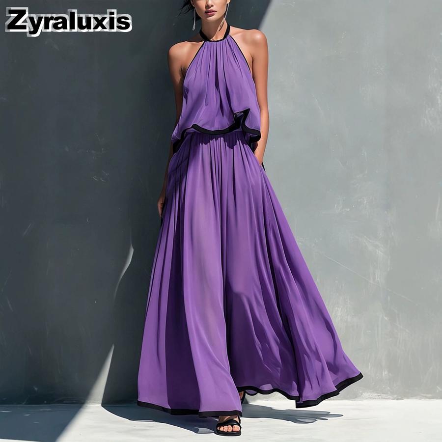 New Fashion Solid Casual Shoulder Strap Top with High Waist A-Line Maxi Skirt Set Outfit