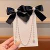 Bows Duckbill Clip Bobby Pins Princess Head Fringe Pearl BB Clip Hair Accessories Pearl Chain Double Edged Clip Bow HairClip