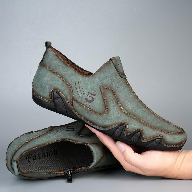 

Осенние новые мужские дутые туфли большого размера, мужские кожаные туфли из натуральной кожи средней высоты с молнией на подъеме и на одной педали 48 армия зеленый