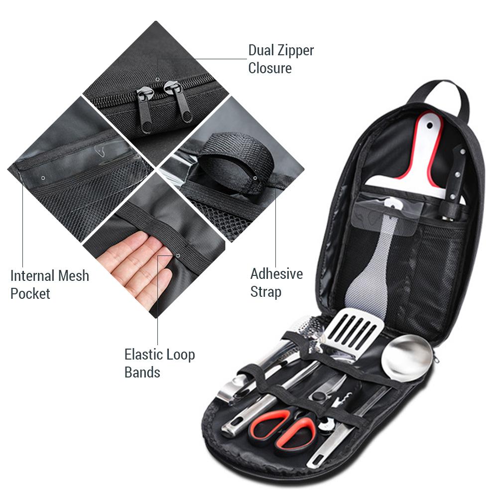 Set di Utensili da Viaggio Portatili 9 pezzi Acciaio Inossidabile Set di Pentole da Cucina da Campeggio Utensili da Cucina per
